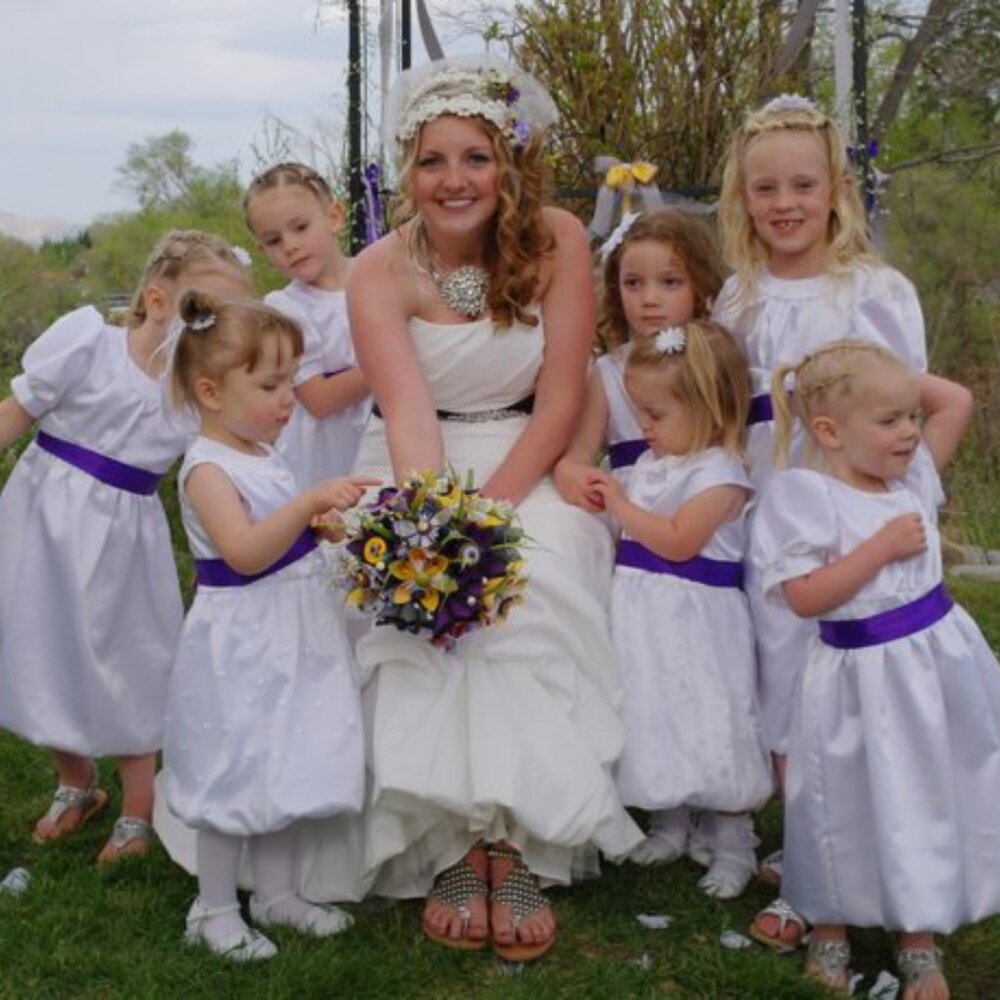 Bundle of 2 NEW Handmade Flower Girl White Satin Dresses, Sizes 4T-6T